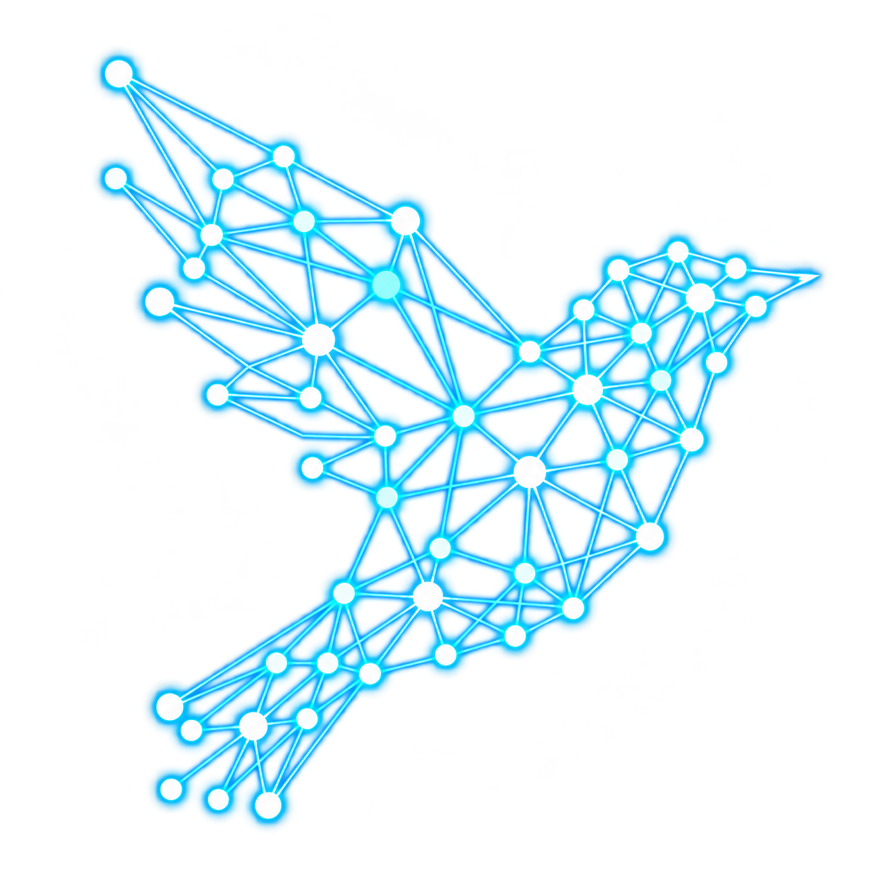 AccelaStudy AI logo: a glowing cyan constellation bird in flight on a transparent background.
