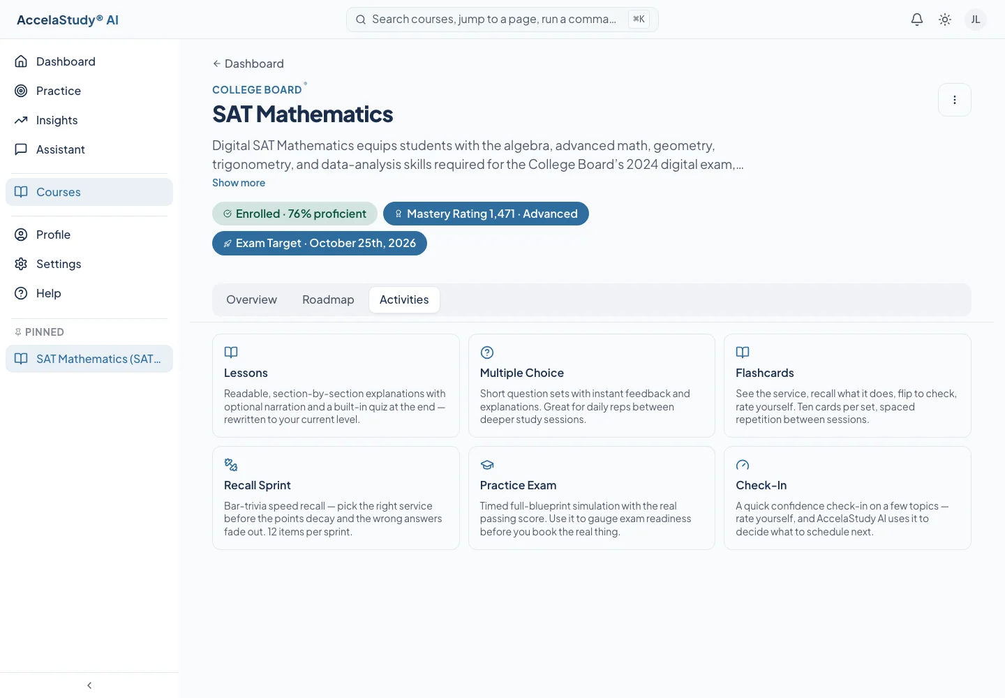 AccelaStudy AI Test Prep: Practice activities · Light theme