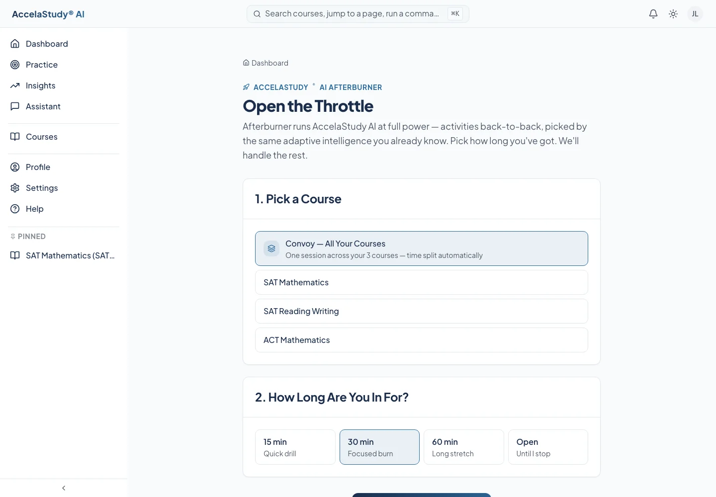 AccelaStudy AI Test Prep: Afterburner study session · Light theme