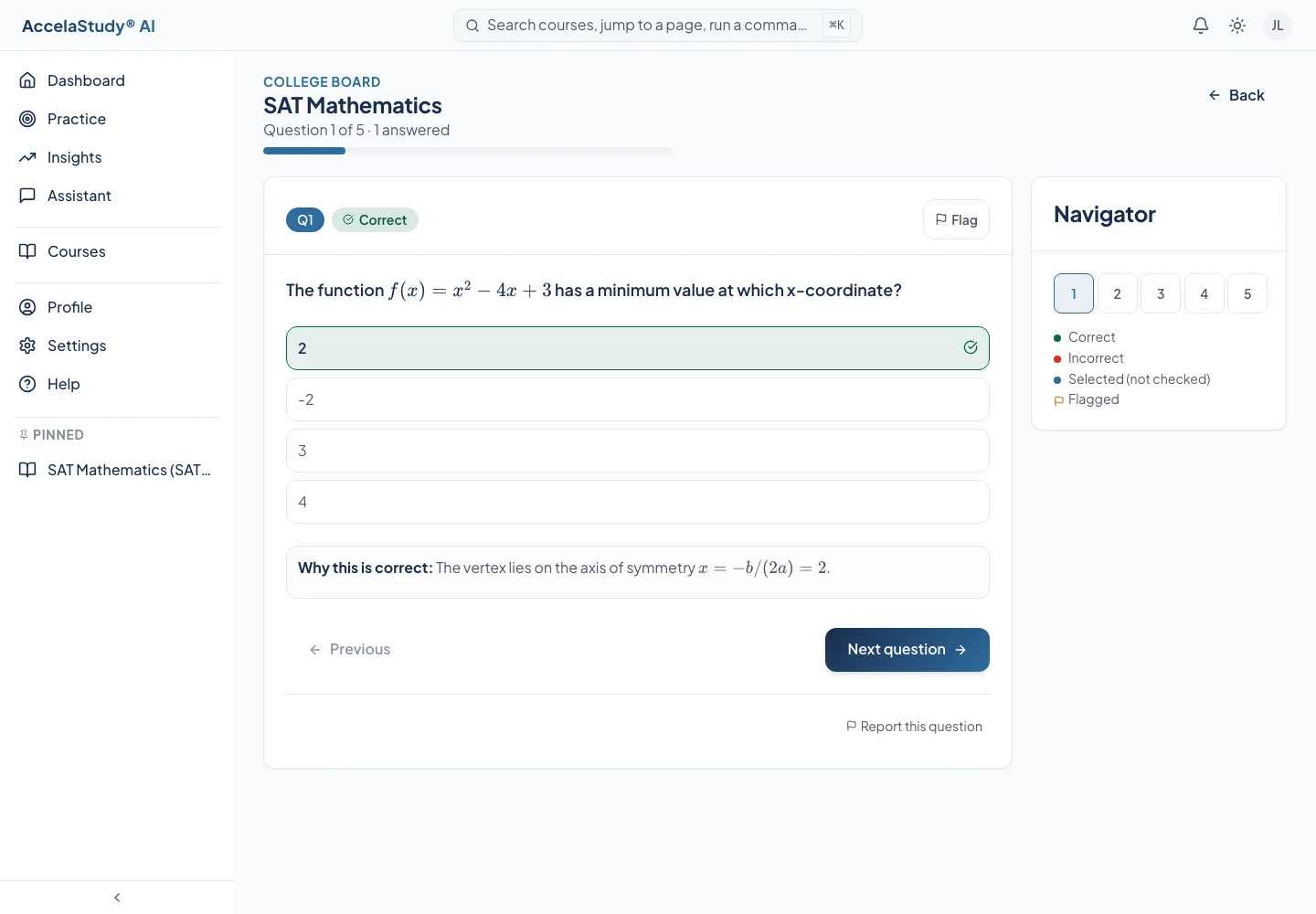 AccelaStudy AI Test Prep: Question practice · Light theme