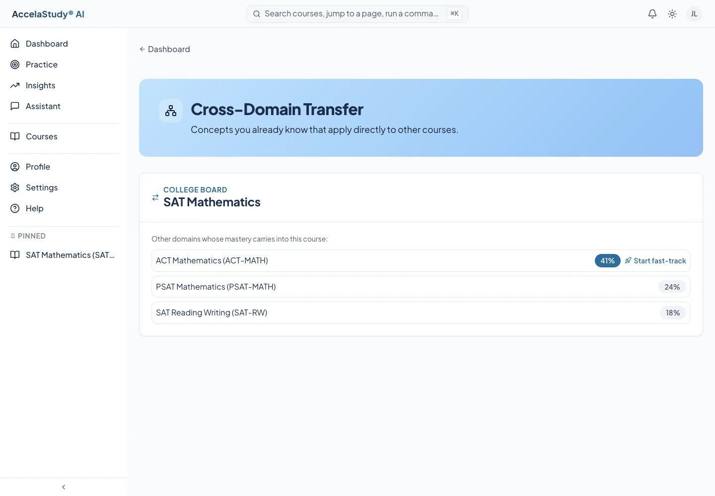 AccelaStudy AI Test Prep: Knowledge transfer · Light theme